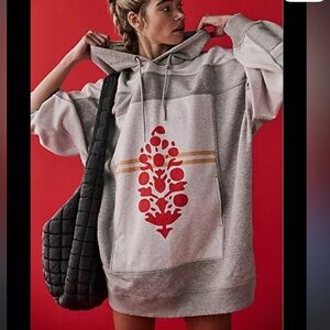 FP Movement by Free People Gray Hoodie Sweatshirt with Red & Gold Graphic NWOT